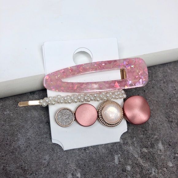 Accessories - Hairpin Pearl Glitter Pink Barrettes 3 Pack